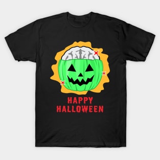 Spooky Zombie Halloween Pumpkin With Its Brain Out T-Shirt